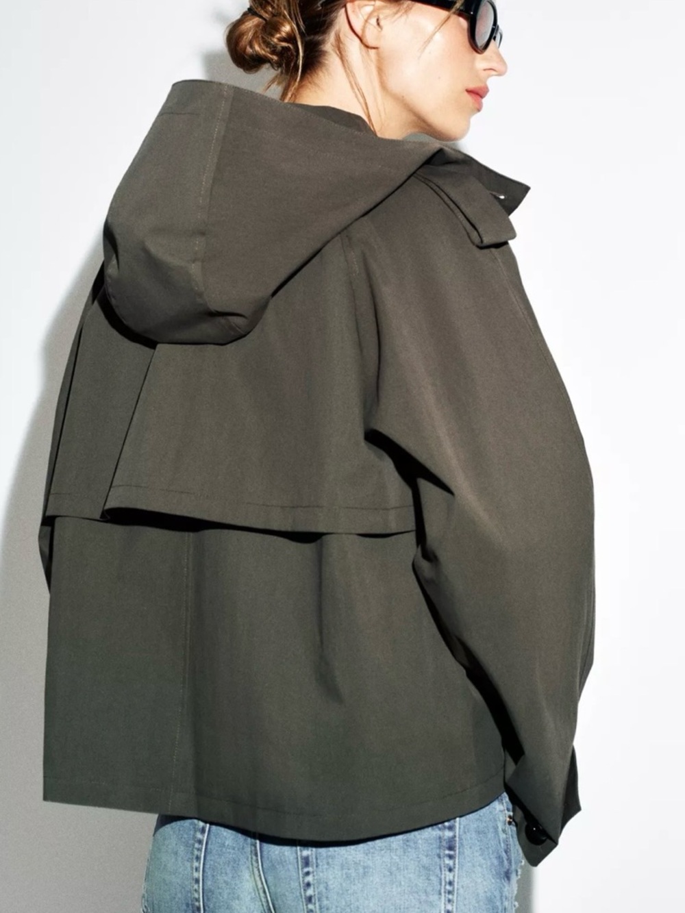 Zara Short Olive Double-Breasted Trench Jacket - Picture 4 of 8